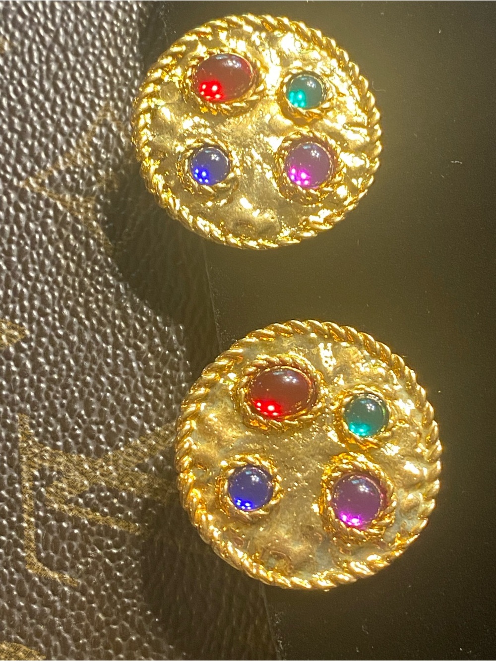 Vintage 80s Byzantine Jewel Toned Clip On Earrings Baroque Renaissance Revival